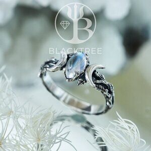 Moonstone Ring “Soma” 5.5 Moon Ring Sterling Silver Moonstone Silver Eng…